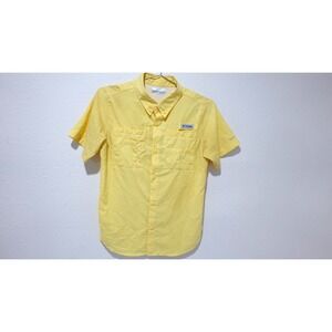 Columbia PFG Shirt Mens L Yellow Short Sleeve Vented Back Fishing Outdoor